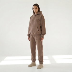 Womens Mocha Brown Hoodie Tracksuit <b>Set</b> Fleece Pullover <b>Jogger</b> Pants Casual <b>Matching</b> Activewear Loungewear Outfit Modern - Product Image 1