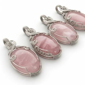 Colgantes ovalados de alambre de piedras preciosas Multy, venta al por mayor, colgantes de cristal para joyería, compra de ágata Navazish - Product Image 2