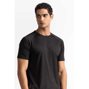 Black Textured Knit O-Neck T-<b>Shirt</b> 220 GSM Polyester Breathable Screen Printed Logo Short Sleeve Casual Streetwear Custom - Product Image 5