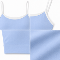 Groothandel Op Maat Gemaakte Sportbeha 80% Nylon 20% Spandex 220gsm Hemelblauw Licht Ondersteunende Spaghettiband Yogabeha Zachte Gymbeha voor Tienermeisjes