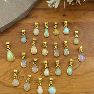 Gold Tone Opal Teardrop Pendant Colorful Oval Gemstone <b>Charms</b> for Necklace Making Fashion <b>Jewelry</b> - Product Image 3