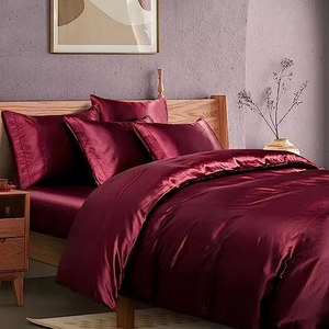 Set di Biancheria da Letto Personalizzato Simil-Raso Rosso Vino, Lussuoso Set Copripiumino <span class=keywords><strong>Matrimoniale</strong></span> con Imbottitura in <span class=keywords><strong>Seta</strong></span> Tessuta - Product Image 5