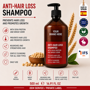 Champú Anticaída de Cabello de Marca Privada 500ml OEM |   Champú Fortalecedor para el Crecimiento del Cabello con Soya y Germen de Trigo |   España UE - Product Image 1