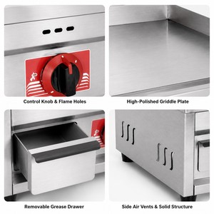 Plancha de Gas Comercial de 9.4kW para Mostrador, Ideal para Restaurantes Occidentales, para Preparar Bistecs, Tocino, Huevos y Sándwiches - Product Image 4