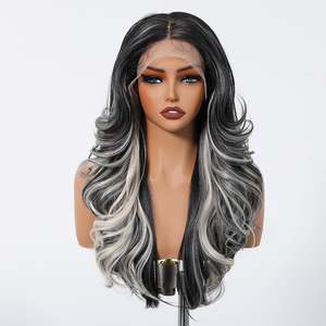 DWY Glueless Synthetic Lace Front Body Wave <b>Wig</b> 32-Inch Adjustable Cap Heat Resistant Fiber Transparent Black HD Lace - Product Image 2