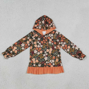 Longlv GT1644 Fall Flower Orange Kids Girls Shirt <b>Blouse</b> Spandex/Polyester Loose Fit Chinese Style - Product Image 4