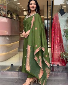 Traje Salwar Kameez Tradicional Bordado de Seda Romana de Secado Rápido para Todas las Temporadas con Dupatta para Damas, Ropa de Fiesta India - Product Image 6
