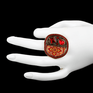 Bague fantaisie pour femme - Dorée - Rouge - Product Image 3