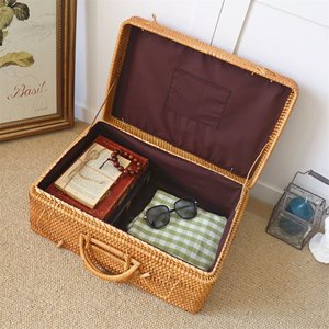 กระเป๋าจักสานธรรมชาติ,กระเป๋าหวายสำหรับเดินทางปิคนิคกระเป๋าถือใส่ของ - Product Image 3