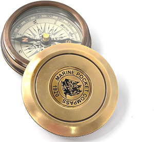 <b>Antique</b> Brass Flat Pocket <b>Compass</b> Collectible Nautical Brass Directional Magnetic <b>Compass</b> - Product Image 1