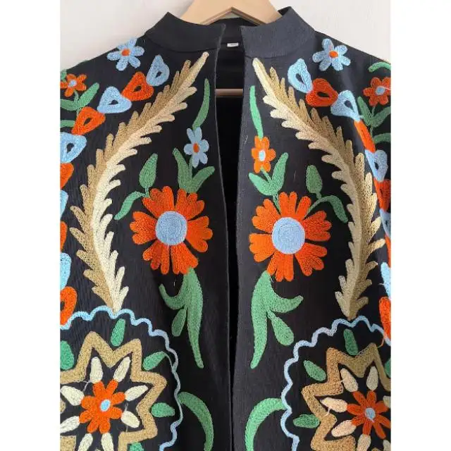 Модная богемная куртка ручной работы с длинным рукавом и цветочным принтом