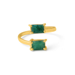 Esmeralda Baguette corte piedra preciosa 925 plata esterlina chapado en oro anillo de moda boda fiesta bisel ajuste regalo para mujeres - Product Image 3