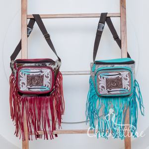 New Fashion Tooled Hair-On Genuine Leather Women Fanny Pack Western Turquoise Floral Cowhide Bum Bag Cowgirl Waist <b>Pocket</b> <b>Belt</b> - Product Image 1