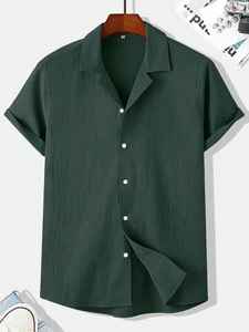 Chemise décontractée en popeline de coton biologique de haute qualité, anti-rides, col en V, manches courtes, respirante, non extensible, vêtements d'été pour hommes - Product Image 3