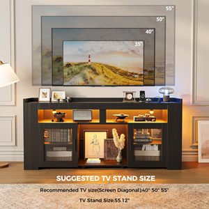 Mobile <span class=keywords><strong>TV</strong></span> Moderno Personalizzato <span class=keywords><strong>in</strong></span> Legno Nero, Unità di Intrattenimento per Home Theater, Consolle <span class=keywords><strong>TV</strong></span> LED con Ante <span class=keywords><strong>in</strong></span> Vetro, Arredamento per Soggiorno - Product Image 3