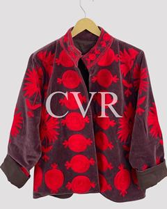Manteau en velours de style chinois, col mandarin, broderie florale à la main, grande taille, vêtements d'extérieur d'hiver pour femmes - Product Image 3