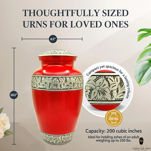 โกศเคลือบอลูมิเนียมที่ระลึกเถ้ากระดูกสีแดงเคลือบพรีเมียมมีน่า (ใหญ่10.5 ") ไม่รั่วซึมส่วยที่สง่างาม - Product Image 3