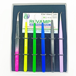 Caja de cartón personalizada con etiqueta privada, pinzas de pestañas de acero inoxidable con aislamiento largo de 45 grados para extensiones de pestañas - Product Image 5