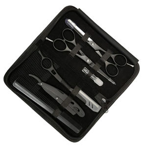 Juego de tijeras de corte de pelo de salón de 6 uds. Kit de tijeras de adelgazamiento de peluquero de Color negro con maquinilla de afeitar y estuche para hombres - Product Image 5