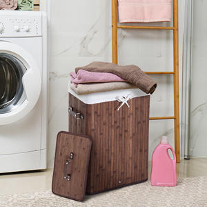 HOMCOM Panier à linge en bambou brun avec couvercle et sac en tissu amovible 40x30x60cm - Product Image 2