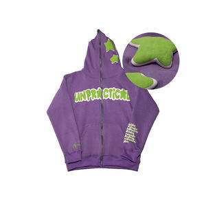 Sweat à capuche personnalisé 370G pour homme, en coton biologique uni, taille avec impression en relief, sweat à capuche avec logo de marque propre - Product Image 2