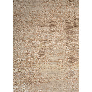 พรมขนสัตว์ผสมไหมถักมือสีเบจน้ำตาล รุ่น AKWS-13054 ลายแบบนามธรรม สำหรับตกแต่งบ้าน ห้องนั่งเล่น ห้องโถง รูปทรงสี่เหลี่ยมผืนผ้า เหมาะสำหรับวัยรุ่น - Product Image 3