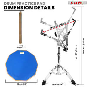 5Core Drum <b>Practice</b> <b>Pad</b> Set 12 Snare Drumming Stand Double Sided Silent Drummer Kit - Product Image 4