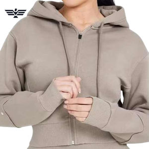 Trajes de chándal recortados de mujer de algodón 100% personalizados al por mayor ropa deportiva con capucha de alta calidad invierno sólido peso pesado 350 gramos - Product Image 1
