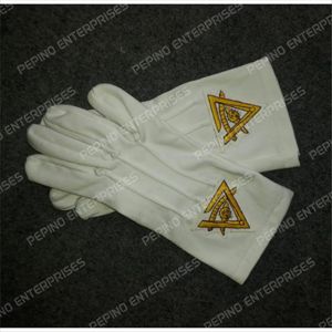 Master Mason Blue Lodge Gants avec broderie à la machine en coton blanc Franc-maçon Regalia avec cuir et logo personnalisé - Product Image 4