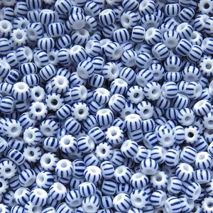 Abalorios Checos de Cristal Preciosa Blancos con 10 Rayas Azules de 3.8 mm para la Fabricación de Joyería - Product Image 4