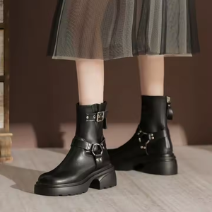 Giày Martin nữ, giày nữ <span class=keywords><strong>2025</strong></span>, giày đi bộ mùa đông mới, mũi tròn, gót dày, chất liệu da - Product Image 3