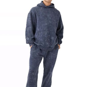 Nuevo chándal estampado con capucha y lavado ácido de algodón 100% de peso pesado liso Unisex de talla grande último estilo Casual - Product Image 2