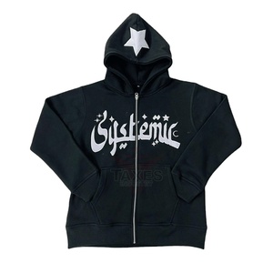 Sweat-shirts à capuche pour hommes à imprimé puff, fermeture éclair, uni, 100% coton, polaire doux, confortable, taille 450GSM, poids lourd, vente chaude - Product Image 1