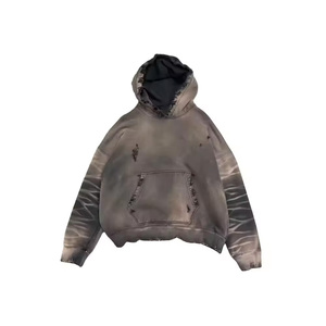 Vêtements de mode personnalisé déchiré Streetwear Style pull en détresse à capuche coton polaire hommes lavé à l'acide à capuche - Product Image 4