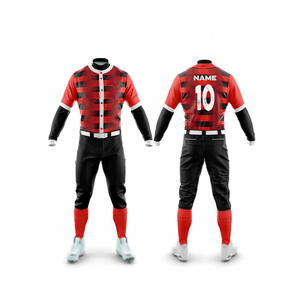 Ensemble d'uniformes de baseball unisexe personnalisables rouges maillot de sport impression par transfert de chaleur conception de logo personnalisé 100% polyester - Product Image 6