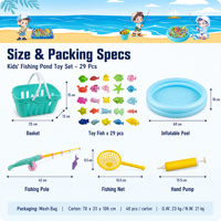 Set Mainan Kolam Ikan Tiup QS Happy Fishing Pond dengan Jaring Pancing dan Keranjang untuk Anak-anak