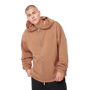 2025 100% coton Polyester moutarde marron surdimensionné à capuche hiver Zip-avant Style kangourou poches côtelé ourlet poignets à capuche homme - Product Image 1