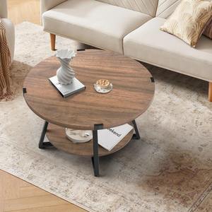 Mesa de Centro Circular Creativa de Doble Almacenamiento, Ecológica, con Tapa de Madera y Estructura de Hierro, Diseño Moderno, Mueble de Hogar Único para Esquina - Product Image 2