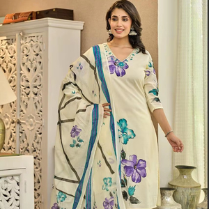 Nouveau déjeuner lourd rayonne fantaisie broderie travail Kurti pantalon avec Dupatta et grande taille disponible pour les femmes indiennes et pakistanaises - Product Image 3