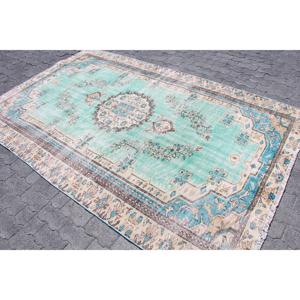 พรมวินเทจขนาด 5.4x8.7 ฟุต พรมตุรกีขนาดใหญ่ พรมขนสัตว์ลายดอกไม้สีน้ำเงินเขียว - Product Image 2