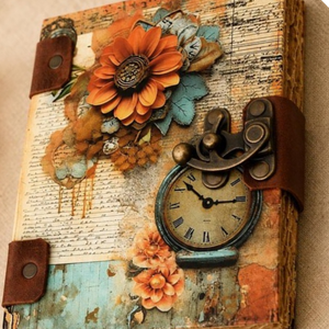 Vintage Floral Cardboard Cover Journal <b>with</b> Antique <b>Lock</b>, 7x5 Handmade <b>Diary</b>, Deckle Edge Paper Notebook - Product Image 5