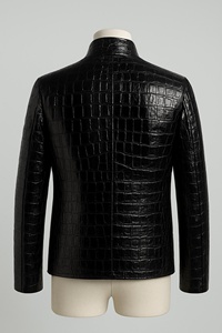 Veste en cuir de vachette véritable embossée crocodile raffinée, offrant une texture nette, un toucher premium et un aspect élégant - Product Image 2