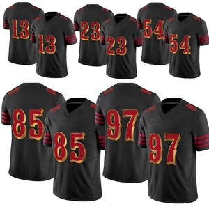 Maillots de football américain noirs personnalisés pour hommes uniformes d'équipe à rayures rouges sublimés col en V court nom de vêtements de sport antibactériens - Product Image 2