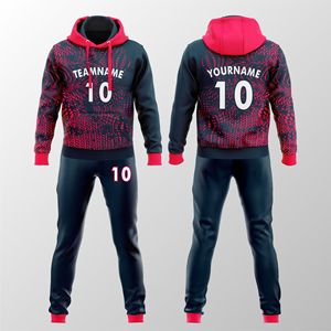 Ensemble survêtement personnalisé avec capuche, imprimé par sublimation, vêtements de sport avec nom et numéro, unisexe, 100% polyester respirant, automne, 2-en-1 - Product Image 1