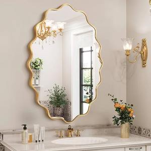 Miroir mural carré doré à bords festonnés, style Art Déco vintage, cadre en métal ondulé pour salle de bain, coiffeuse, salon, mariage - Product Image 3