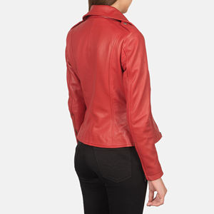 Veste en cuir d'hiver à manches longues moto mode rouge teinture Bal fougère veste en cuir solide femmes vestes - Product Image 4
