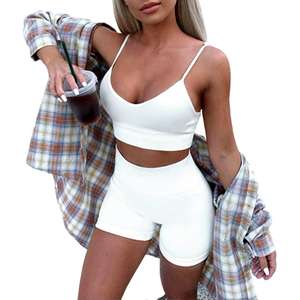 Costume de yoga à carreaux pour femmes veste à glissière avec leggings décontracté course Gym Fitness ensemble de sport 2 pièces moulant - Product Image 2