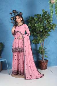 Nuevo Lanzamiento: Conjunto de Sharara y Dupatta Reversible de Diseño Kedia para Bodas/Fiestas Indias y Pakistaníes - Product Image 5