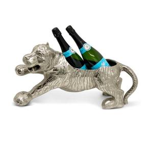 Seau à glace de luxe en forme de tigre avec poignée en cuir et Champagne fini à la main en aluminium de haute qualité - Product Image 1