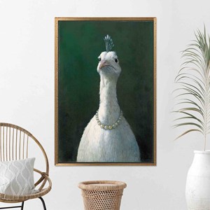 Arte impreso en lienzo: diseño elegante de pavo real con perlas, lienzo con marco dorado 1P - Product Image 1